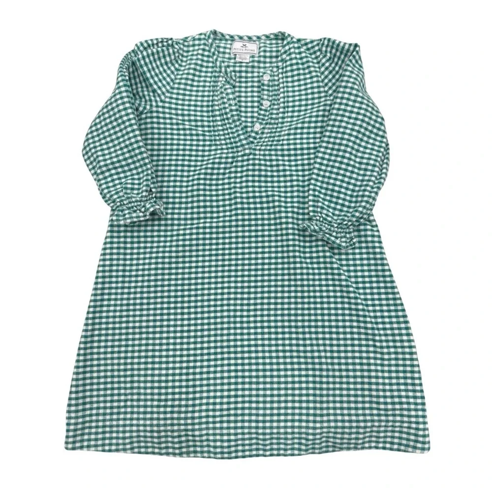 PETITE PLUME Beatrice Nightgown Gown GREEN GINGHAM FLANNEL Henley Pintucks 14